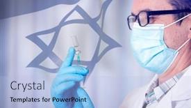  Presentation with vaccination - PPT theme featuring israel-flag-with-doctor-preparing background and a light blue colored foreground
