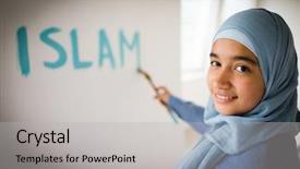  Presentation with arabic writing - Slide deck enhanced with israel palestine conflict - arabic muslim girl writing messages background and a  colored foreground