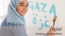  Presentation with arabic writing - Colorful PPT layouts enhanced with israel palestine conflict - arabic muslim girl writing messages backdrop and a  colored foreground