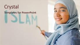  Presentation with arabic writing - PPT layouts featuring israel palestine conflict - arabic muslim girl writing messages background and a  colored foreground