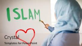  Presentation with arabic writing - Theme enhanced with israel palestine conflict - arabic muslim girl writing messages background and a soft green colored foreground