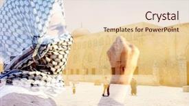  Presentation with israel palestine conflict - Colorful PPT theme enhanced with israel palestine conflict - arabic young man in jerusalem backdrop and a  colored foreground