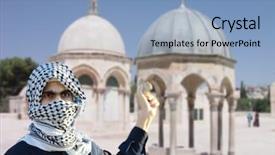  Presentation with israel palestine conflict - Colorful presentation enhanced with israel palestine conflict - arabic young man in jerusalem backdrop and a  colored foreground