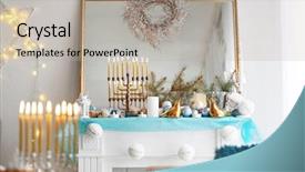  Presentation with hanukkah - Theme featuring israel torah - beautiful fireplace decorated for hanukkah background and a light gray colored foreground