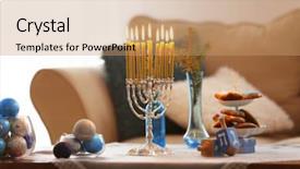  Presentation with hanukkah - Colorful slides enhanced with israel torah - beautiful hanukkah decor on table backdrop and a coral colored foreground