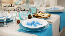  Presentation with table setting - Beautiful PPT theme featuring israel torah - beautiful table setting for hanukkah backdrop and a  colored foreground