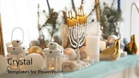  Presentation with elements - Cool new slide deck with israel torah - menorah and decorative elements near backdrop and a coral colored foreground