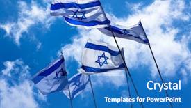  Presentation with racing flags - Slide deck featuring israeli flags in the sky background and a teal colored foreground