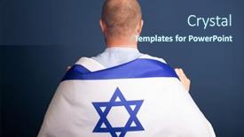  Presentation with israel flag - PPT theme consisting of israeli-patriot-holding-the-flag background and a ocean colored foreground