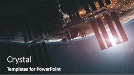  Presentation with earth atmosphere - Amazing slide deck having iss-with-solar-panel-discovery backdrop and a wine colored foreground