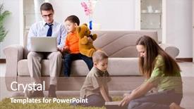  Presentation with children playing - Beautiful theme featuring issues challenges - father is trying to work backdrop and a coral colored foreground