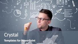  Presentation with crumpled paper various balls - Slides having issues challenges - young businessman sitting behind crumpled background and a ocean colored foreground