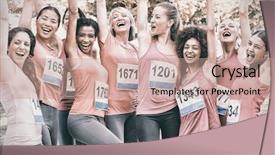  Presentation with runners - Presentation theme having issues concerns - excited female breast cancer marathon background and a coral colored foreground