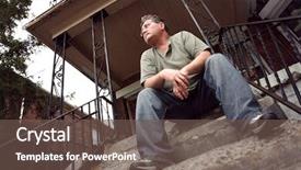  Presentation with business man climbs up to the top of 3d success stairs steps - Presentation enhanced with issues concerns - middle aged man sitting background and a tawny brown colored foreground