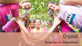  Presentation with breast cancer awareness - Slides enhanced with issues concerns - smiling women running for breast background and a coral colored foreground