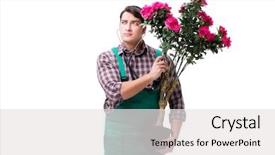  Presentation with europeskt man - Presentation featuring issues concerns - young man gardener isolated background and a white colored foreground