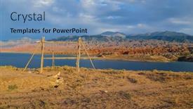  Presentation with mountains - Colorful presentation theme enhanced with issyk-kul-lake-with-mountains backdrop and a light blue colored foreground