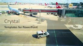  Presentation with airport terminal - Presentation theme having istanbul-july-19-airplane-near background and a soft green colored foreground