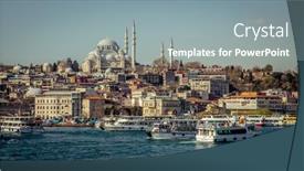  Presentation with mosque - Colorful presentation enhanced with istanbul-turkey-22-march-2019 backdrop and a gray colored foreground