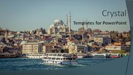  Presentation with mosque - Presentation design having istanbul-turkey-22-march-2019 background and a light blue colored foreground