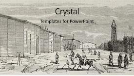  Presentation with port - Beautiful slide deck featuring isthmus - antique illustration of storehouses backdrop and a light gray colored foreground
