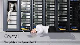  Presentation with disaster - PPT layouts featuring it business man in network background and a  colored foreground