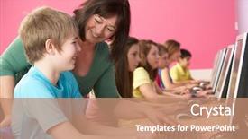  Presentation with children computers - Cool new PPT theme with it class using computers backdrop and a coral colored foreground