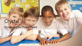  Presentation with children computers - Audience pleasing presentation theme consisting of it class using computers backdrop and a coral colored foreground