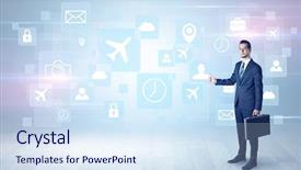  Presentation with business travel - Audience pleasing presentation design consisting of it department - businessman departs to a business backdrop and a sky blue colored foreground