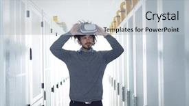  Presentation with virtual reality - Slide deck featuring it engeneer using virtual reality background and a  colored foreground