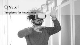  Presentation with virtual reality - Beautiful slide set featuring it engeneer using virtual reality backdrop and a  colored foreground