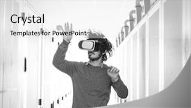  Presentation with virtual reality shooter - Presentation design with it engeneer using virtual reality background and a  colored foreground