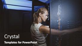  Presentation with diagnostics - PPT theme with it-engineer-standing-amid-working background and a dark gray colored foreground