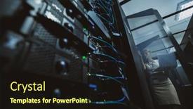  Presentation with diagnostics - PPT theme with it-engineer-standing-amid-working background and a wine colored foreground