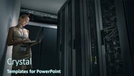  Presentation with diagnostics - Slide set with it-engineer-standing-amid-working background and a wine colored foreground