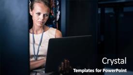  Presentation with diagnostics - Slide set having it-engineer-standing-before-working background and a black colored foreground