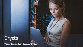  Presentation with diagnostics - PPT layouts enhanced with it-engineer-standing-before-working background and a tawny brown colored foreground