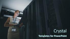  Presentation with diagnostics - Slide set having it-engineer-standing-before-working background and a wine colored foreground