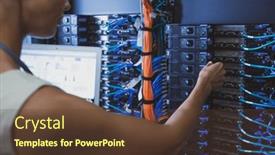  Presentation with diagnostics - PPT theme enhanced with it-engineer-standing-before-working background and a tawny brown colored foreground