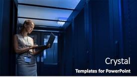  Presentation with diagnostics - Presentation design consisting of it-engineer-standing-before-working background and a navy blue colored foreground