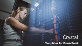  Presentation with diagnostics - PPT layouts having it-engineer-standing-before-working background and a dark gray colored foreground