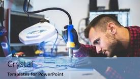  Presentation with service technician - Slide deck consisting of it-engineer-technician-repairing-computer background and a  colored foreground