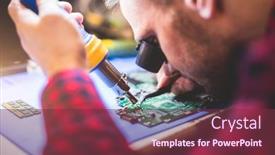  Presentation with service technician - Presentation theme consisting of it-engineer-technician-repairing-computer background and a  colored foreground