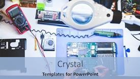  Presentation with service technician - PPT theme with it-engineer-technician-repairing-computer background and a light blue colored foreground