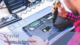  Presentation with service technician - PPT theme consisting of it-engineer-technician-repairing-computer background and a light blue colored foreground