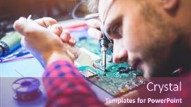  Presentation with service technician - Theme with it-engineer-technician-repairing-computer background and a  colored foreground