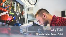  Presentation with service technician - Presentation theme featuring it-engineer-technician-repairing-computer background and a  colored foreground