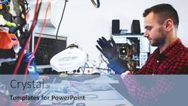  Presentation with service technician - Presentation design featuring it-engineer-technician-repairing-computer background and a  colored foreground