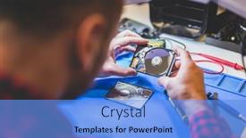  Presentation with service technician - Slide deck consisting of it-engineer-technician-repairing-computer background and a light blue colored foreground