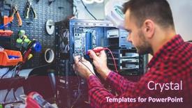  Presentation with service technician - Presentation theme featuring it-engineer-technician-repairing-computer background and a  colored foreground